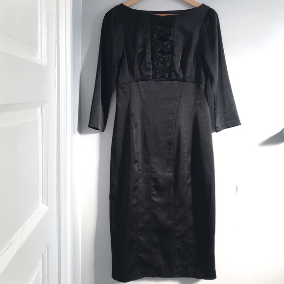 Nanette Lepore Black Satin Midi w/ Bows • 4 - Picture 3 of 8